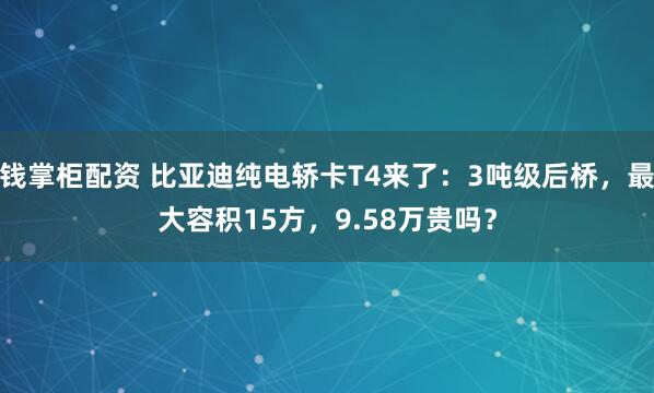 钱掌柜配资 比亚迪纯电轿卡T4来了：3吨级后桥，最大容积15方，9.58万贵吗？